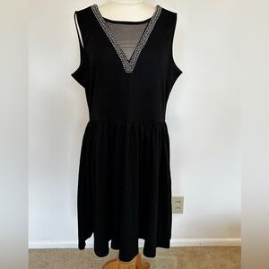 H&M Black Sleeveless Midi Dress with Beaded V-Neck